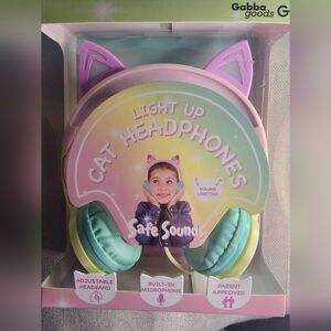 Gabba Goods Premium Kid's Safe Sound LED Light Up  Cat Over Ear Headphones
